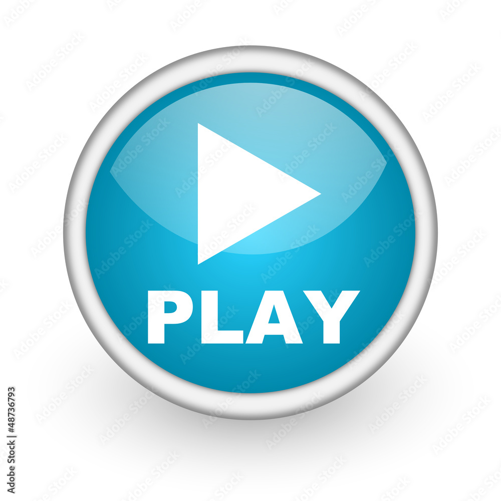 play blue glossy icon on white background