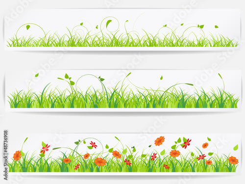 Set of  backgrounds with vector green grass