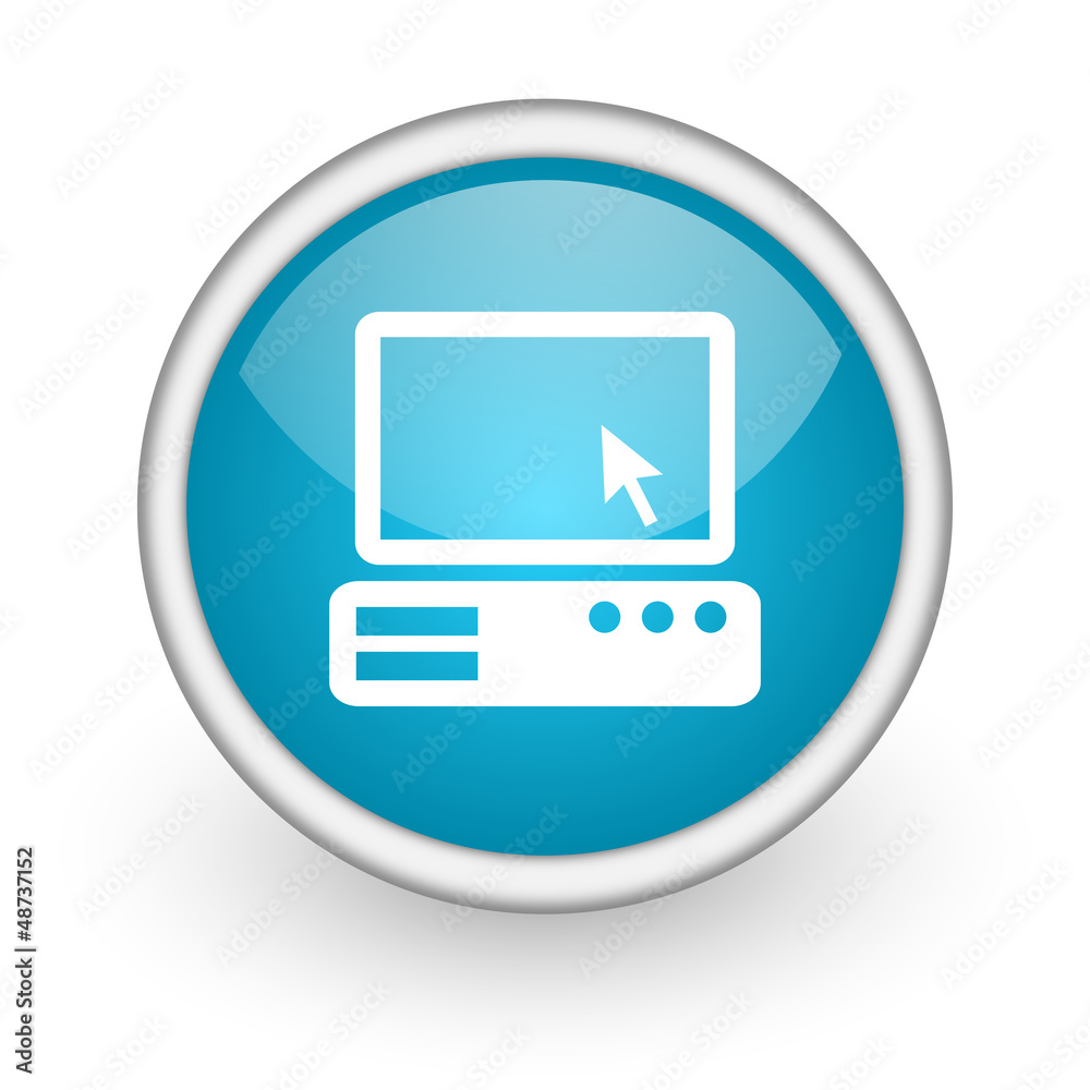 pc blue glossy icon on white background pc blue glossy icon on white background