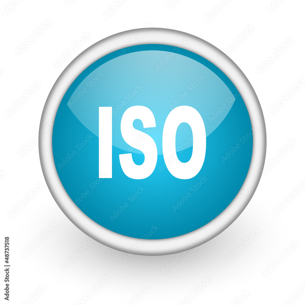 iso blue glossy icon on white background iso blue glossy icon on white background