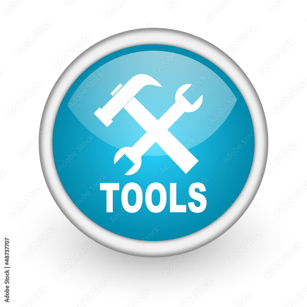 tools blue glossy icon on white background tools blue glossy icon on white background