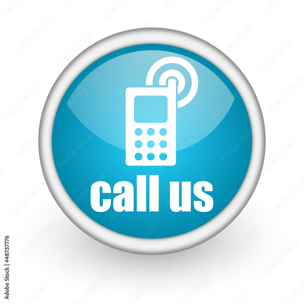 call us blue glossy icon on white background call us blue glossy icon on white background