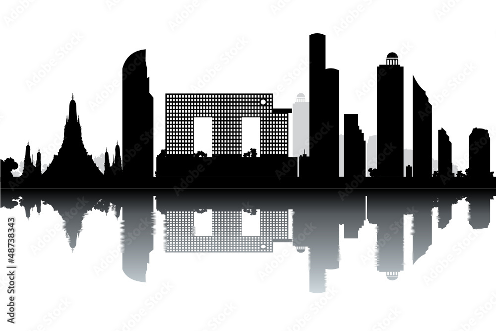 Bangkok skyline - black and white vector illustration