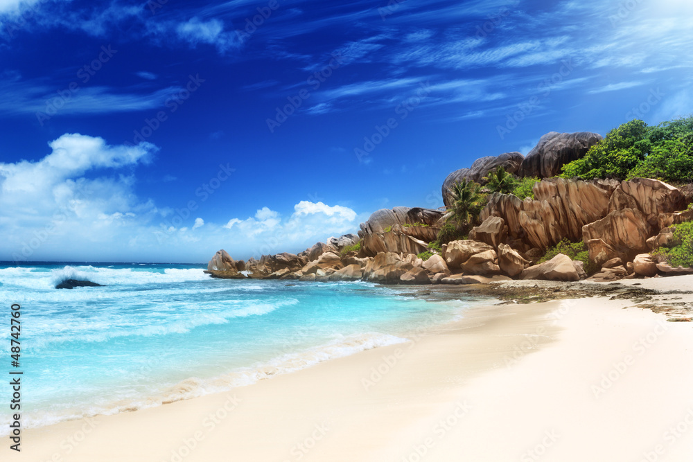 Fototapeta premium Grande anse beach, La Digue island, Seychelles