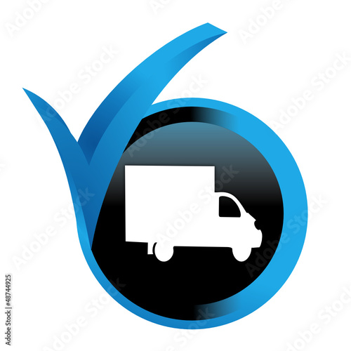camion de livraison sur bouton validé bleu