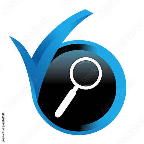 loupe sur bouton validé bleu