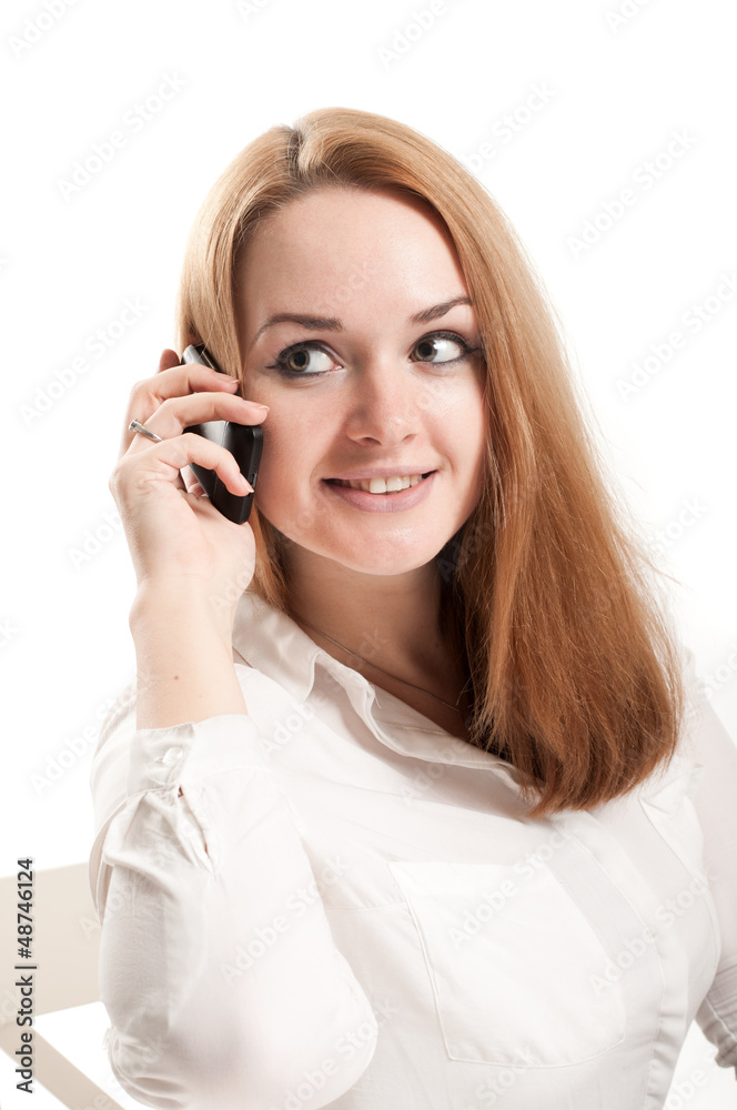 Portrait of a woman talking on a mobile phone Portrait of a woman talking on a mobile phone