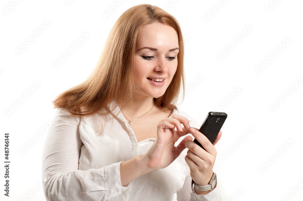Portrait of a woman talking on a mobile phone Portrait of a woman talking on a mobile phone