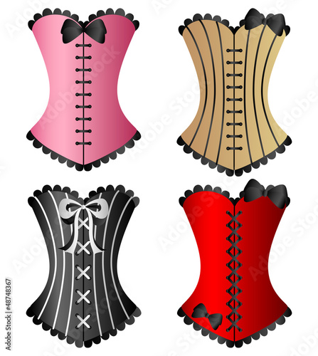Stampa su Tela Sexy corset set with bows and ribbons