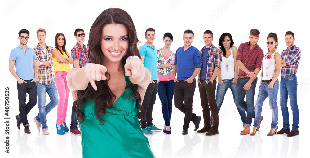Obraz premium casual woman choosing you for her team