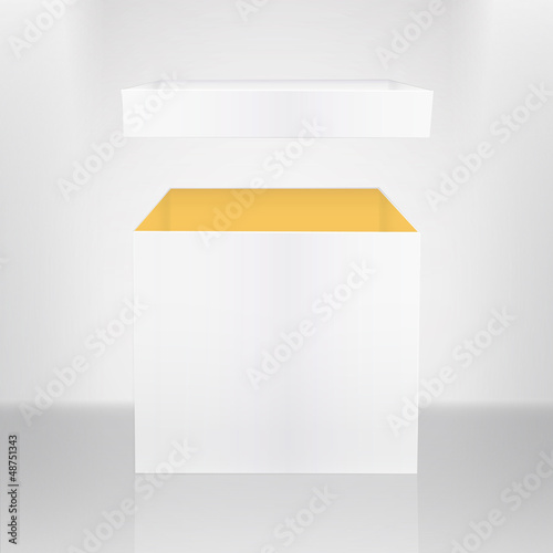 Isolated white box in abstract room. Vector design. 