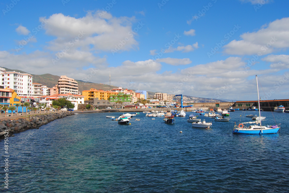 Tenerife, view of Candelaria coastline with boats