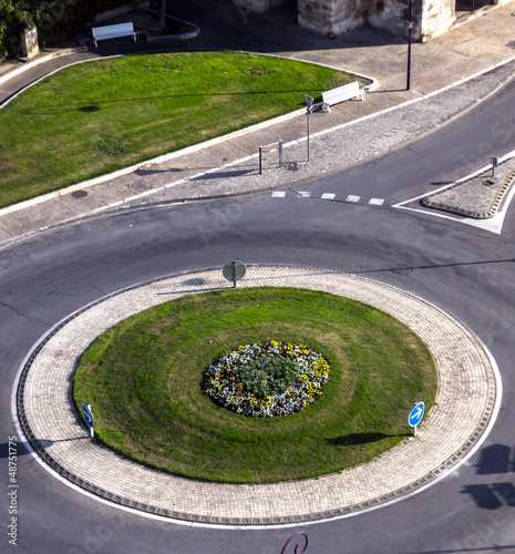 Birdfly view of road roundabout photo
