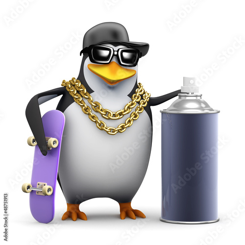 Penguin rapper with a spraycan photo