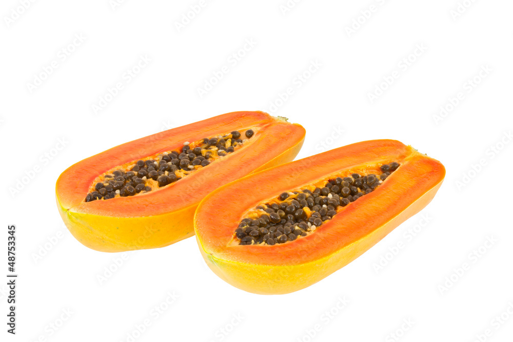Ripe papaya, cut half Ripe papaya, cut half