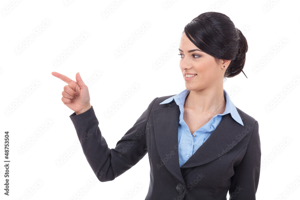 young business woman looking and pointing young business woman looking and pointing