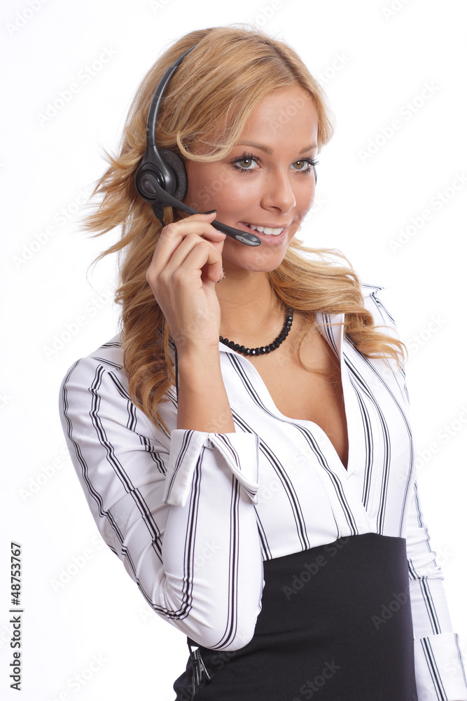 Blonde sales representative speaking on the phone Blonde sales representative speaking on the phone