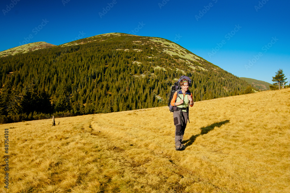 Trekker in mountains