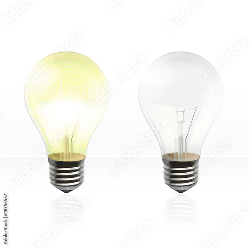 Realistic light bulb in the floor. Vector background design. 