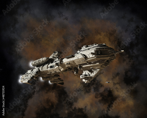 Fototapeta Naklejka Na Ścianę i Meble -  Interstellar Escort Frigate and Nebula