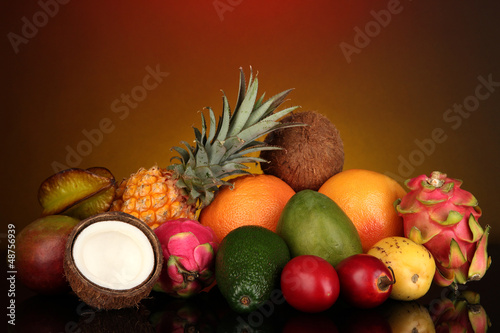 Fototapeta Naklejka Na Ścianę i Meble -  Composition of exotic fruits on colorful background
