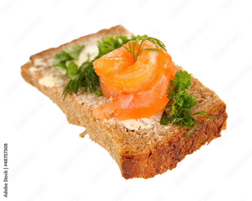 Salmon sandwich on plate, close up Salmon sandwich on plate, close up