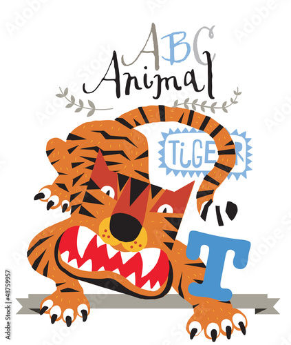 Fototapeta Naklejka Na Ścianę i Meble -  ABC animals: T is for tiger. Vector Graphics