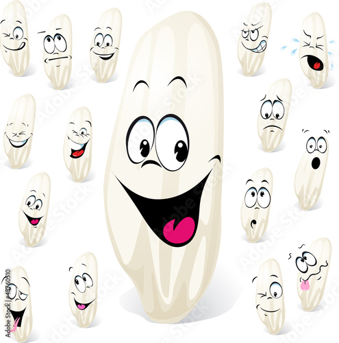grain of rice cartoon with many expressions