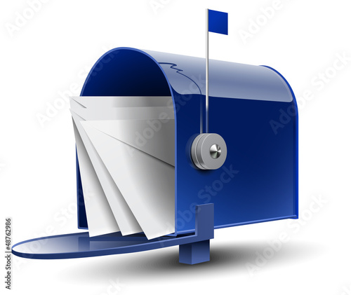 Open Blue Mailbox with Letters