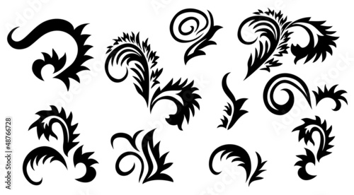 set of black floral elements for design