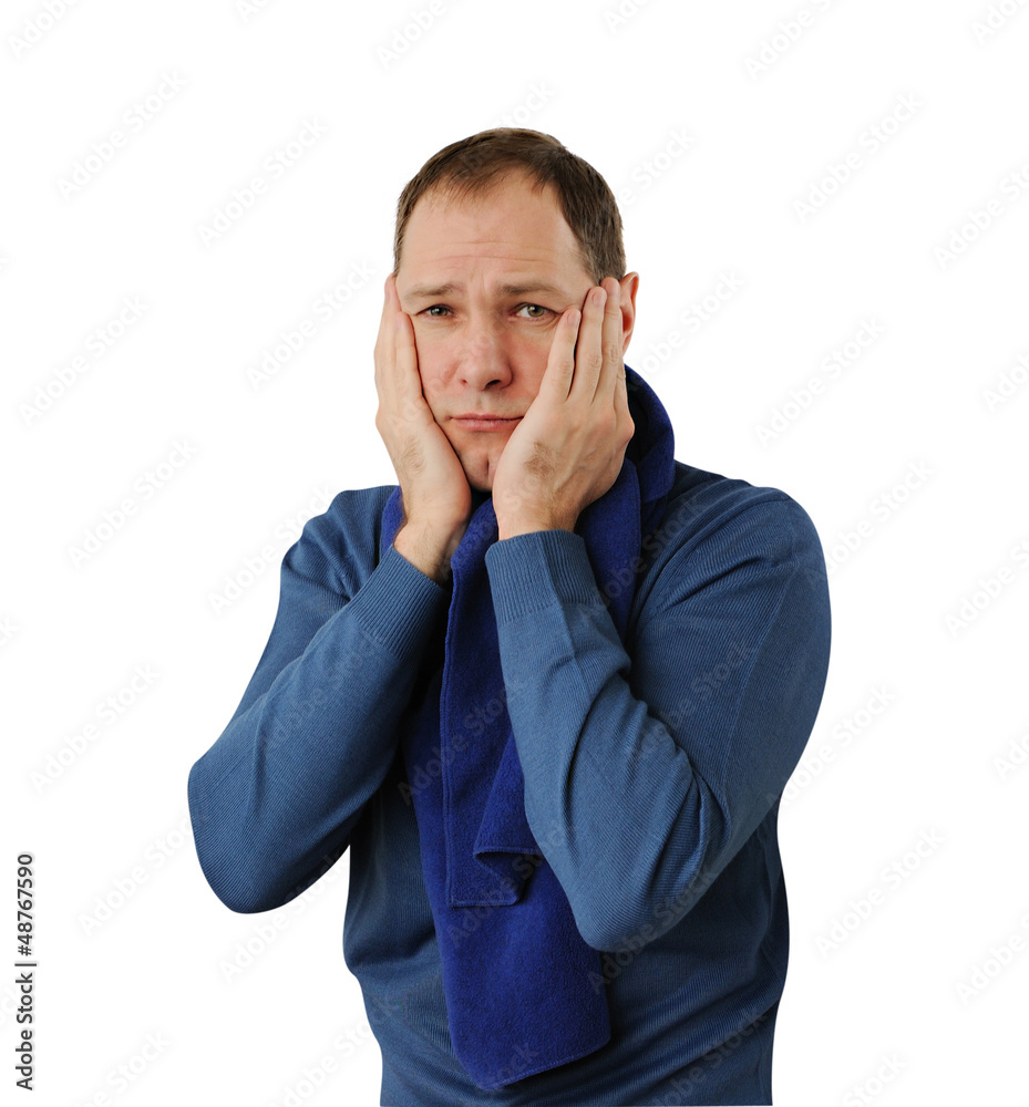 Man holding his head isolated on white background Man holding his head isolated on white background