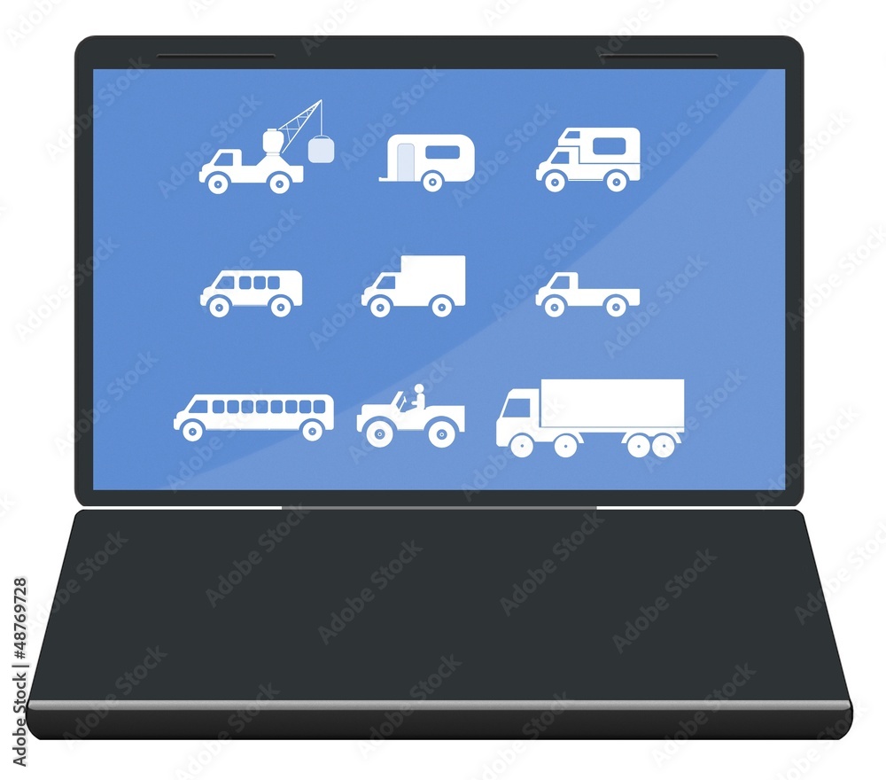 Fototapeta premium Camions dans un ordinateur portable