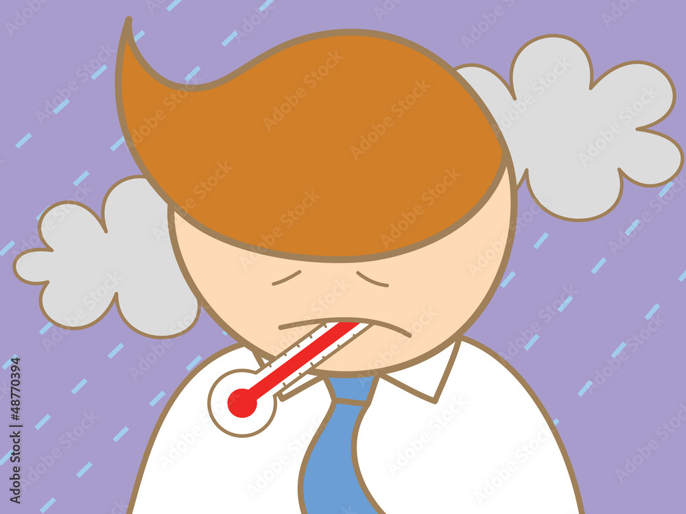 cartoon character of business man got sick