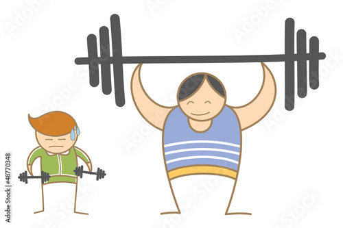 cartoon character of two men working out in gym