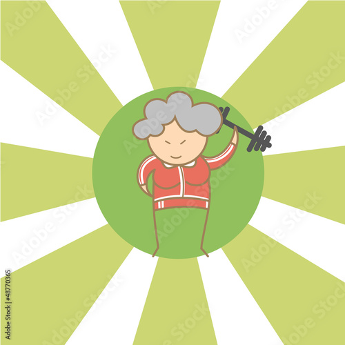 cartoon character of old woman begin to workout