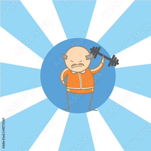 cartoon character of old man begin to workout