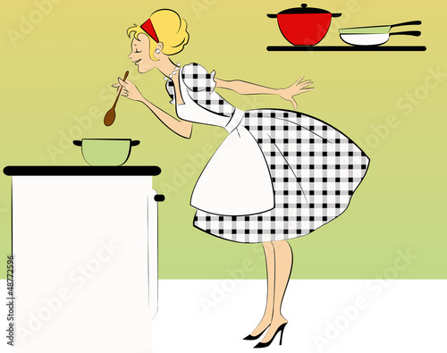 1950s dressed woman cooking