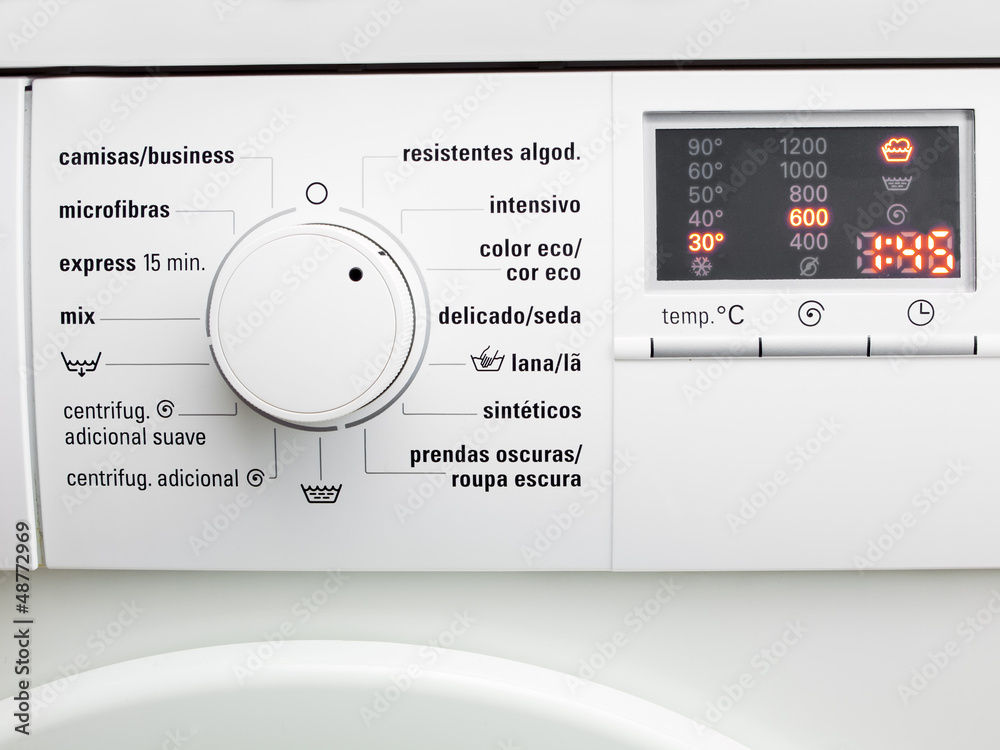 Display washing machine. Macro photo part of modern home washing Display washing machine. Macro photo part of modern home washing