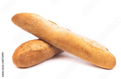 baked baguette bread rolls isolated on white