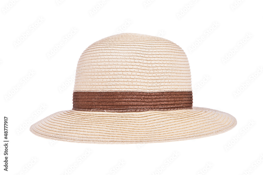 Brown straw hat with ribbon isolated on white background Brown straw hat with ribbon isolated on white background