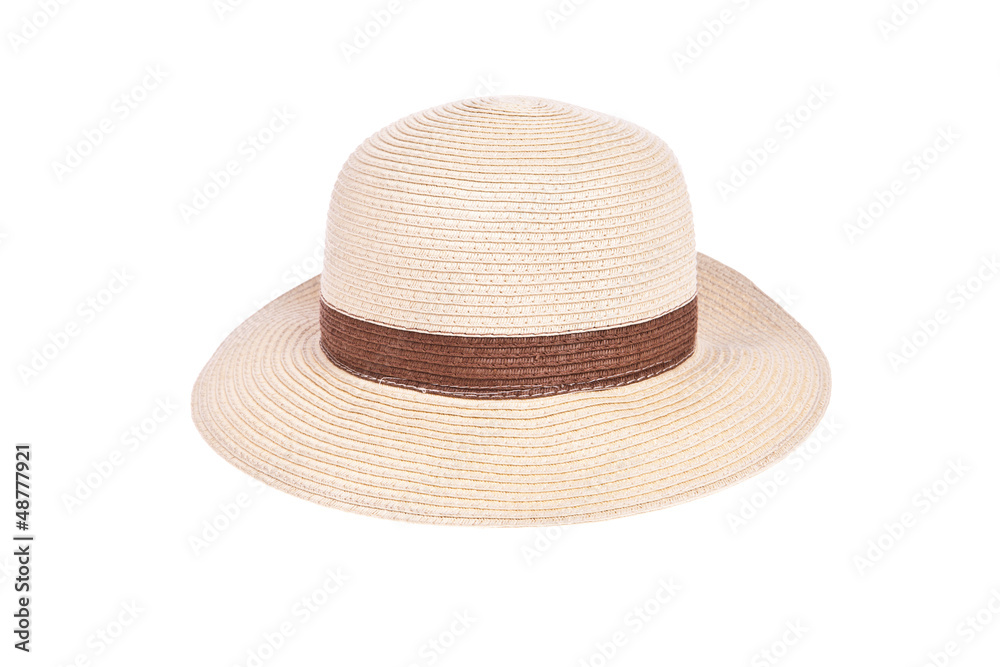 Brown straw hat with ribbon isolated on white background Brown straw hat with ribbon isolated on white background