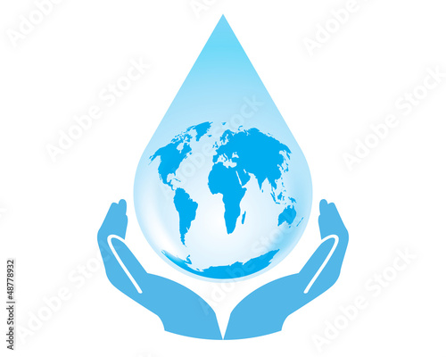 Vector earth water drop with hands