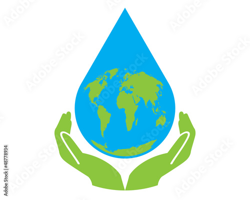 Vector earth water drop with hands