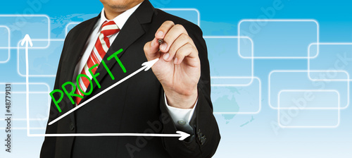 Businessman drawing a graph with Profit going up