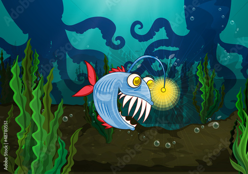 A monster fish and octopus
