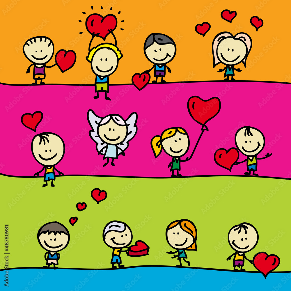 Set of borders with doodle children with love valentine hearts Set of borders with doodle children with love valentine hearts