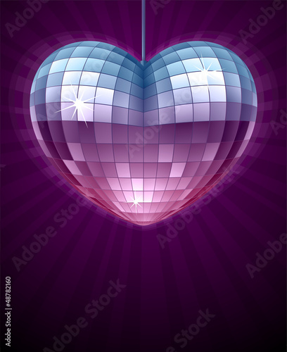 Vector Disco Heart. Mirror disco ball in the shape of heart
