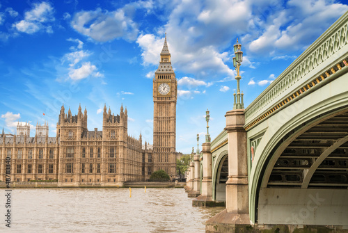Landscape of Big Ben and Palace of Westminster with Bridge and T
