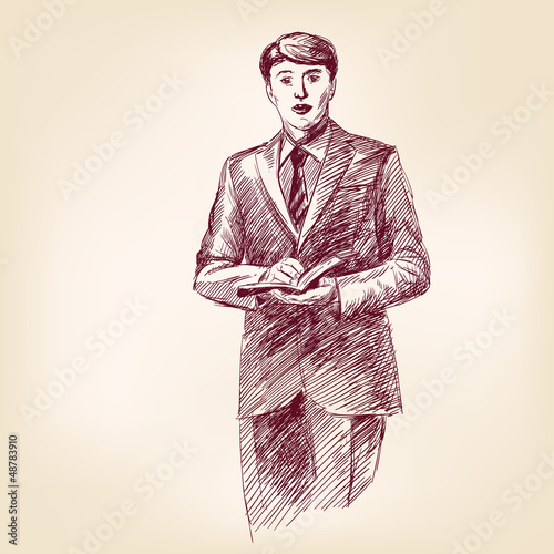 preacher with bible in hand vector illustration