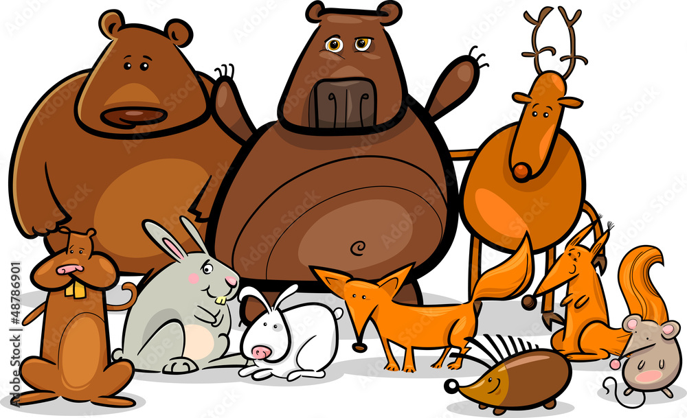 wild forest animals group cartoon illustration Stock Vector | Adobe Stock